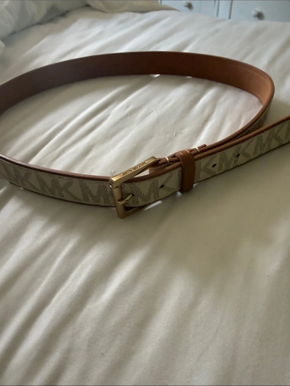 Michael Kors Tan/Brown Signature Logo Reversible Belt with Gold Buckle